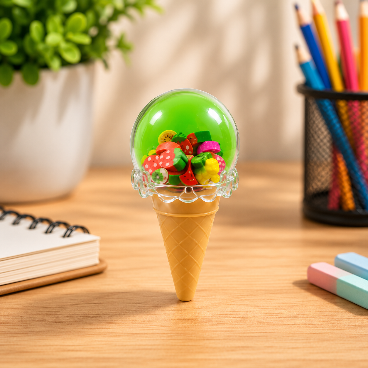 Ice Cream Cone Mini Eraser Set - Green