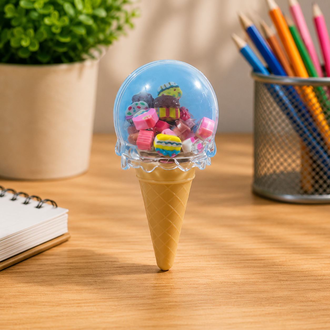 Ice Cream Cone Mini Eraser Set - Blue